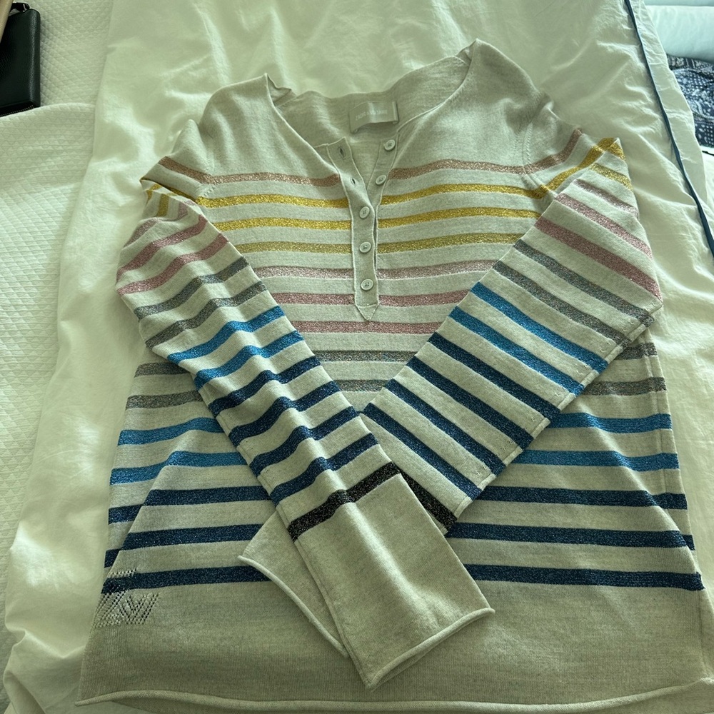 Zadig & Voltaire Yellow and Pink V-Neck Sweater